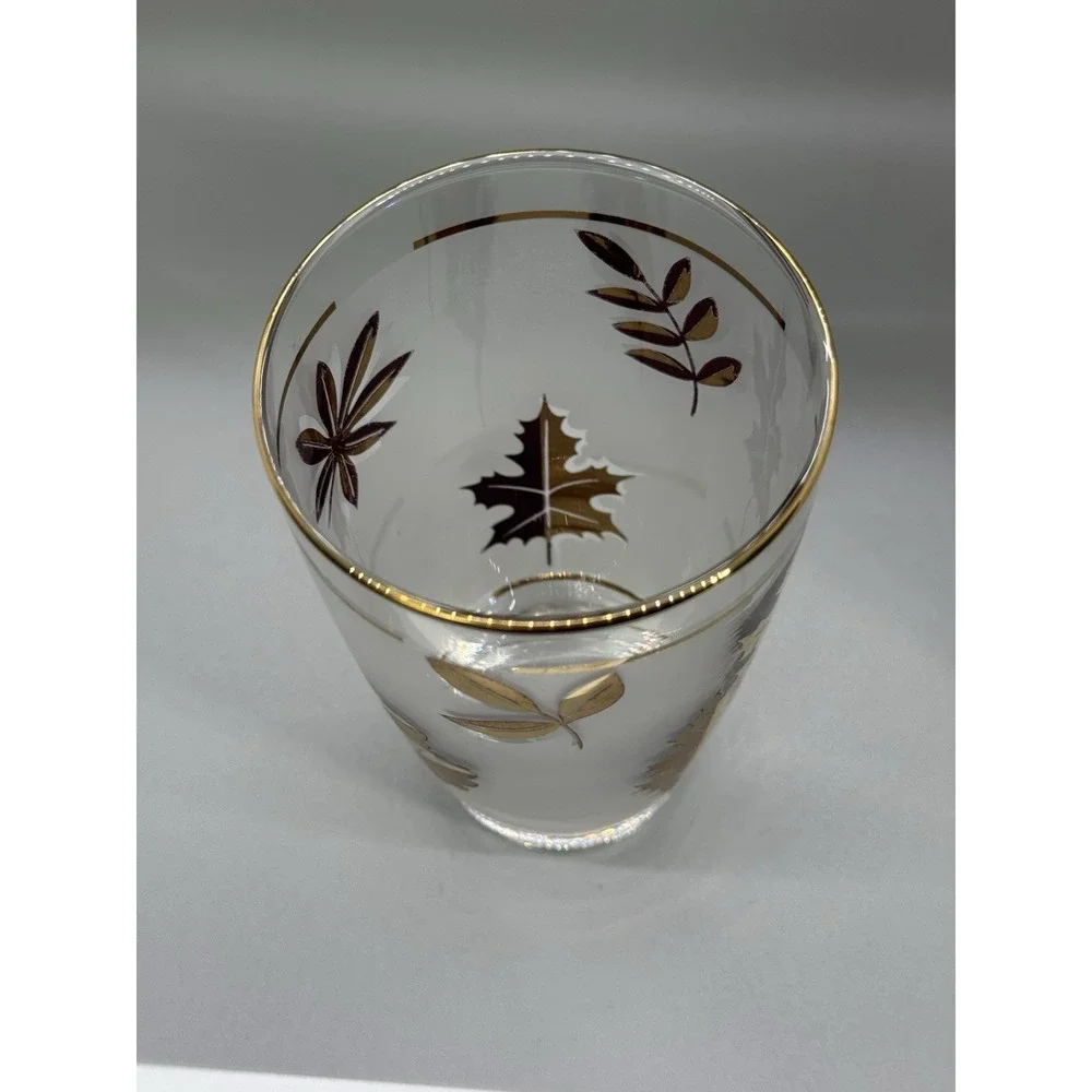 Vintage Libbey Frosted‎ Gold Leaf Tumblers Glasses Gold Rim 5-1/4